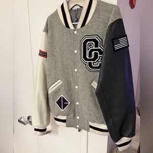 Opening Ceremony Gray and Black Varsity Jacket